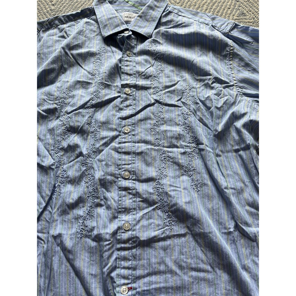 Guess Embroidered Long Sleeve Button Shirt - Blue/Green/Yellow - XL - Picture 5 of 8
